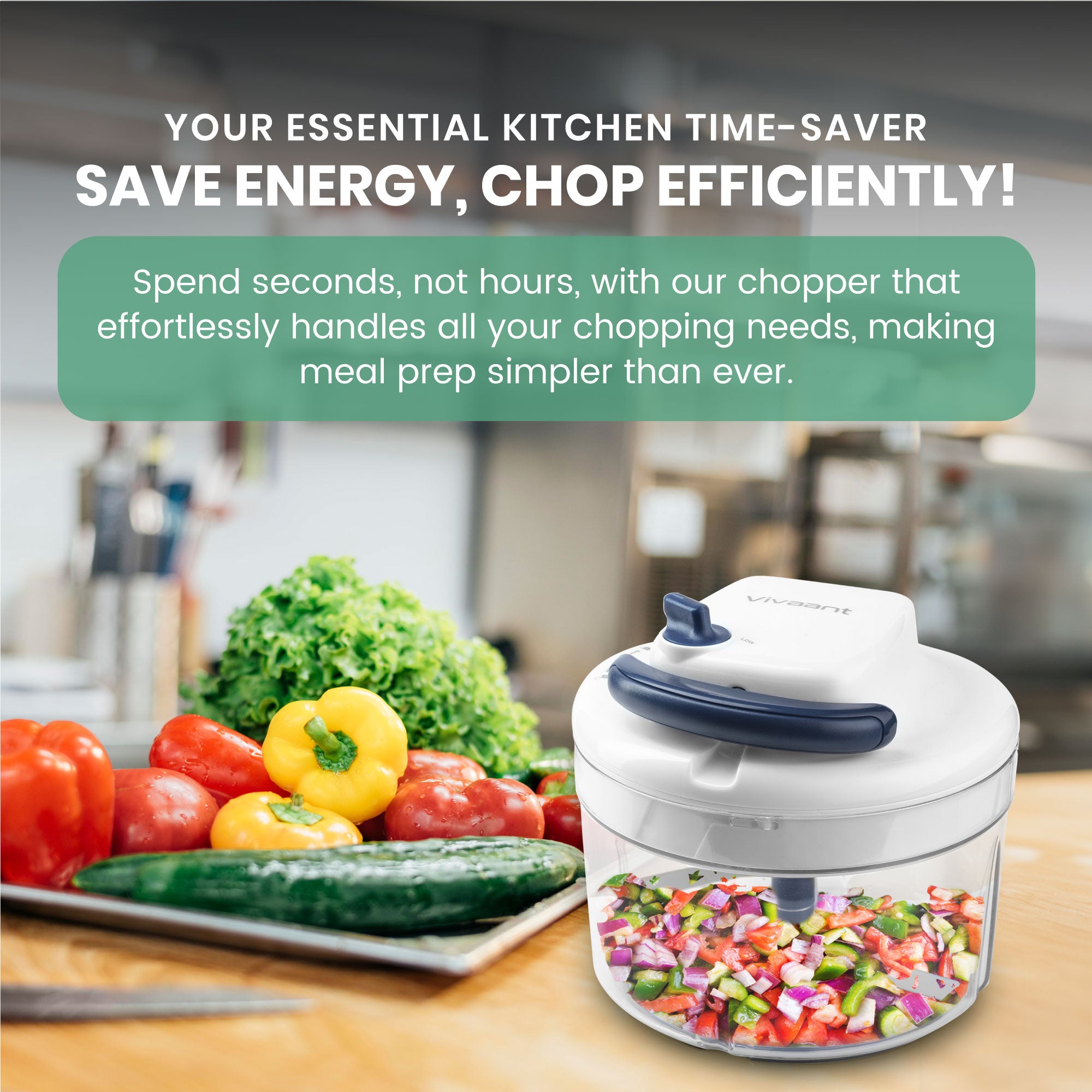 Vivaant Manual Food Processor - 5 Cup (1.2L) Capacity Hand Pull String Garlic Chopper, Manual Food Chopper with Pull Functionality, Pull Chopper and Vegetable Cutter for Effortless Cooking