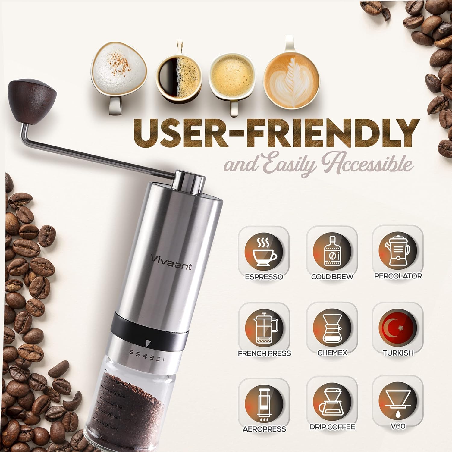 Vivaant Coffee Grinder Manual Capacity 32g