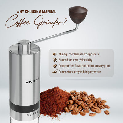 Vivaant Coffee Grinder Manual Capacity 32g - Stainless Steel Conical Burr Coffee Grinder Hand, Manual Coffee Grinder Espresso with Adjustable Settings, Portable Coffee Bean Grinder for French Press