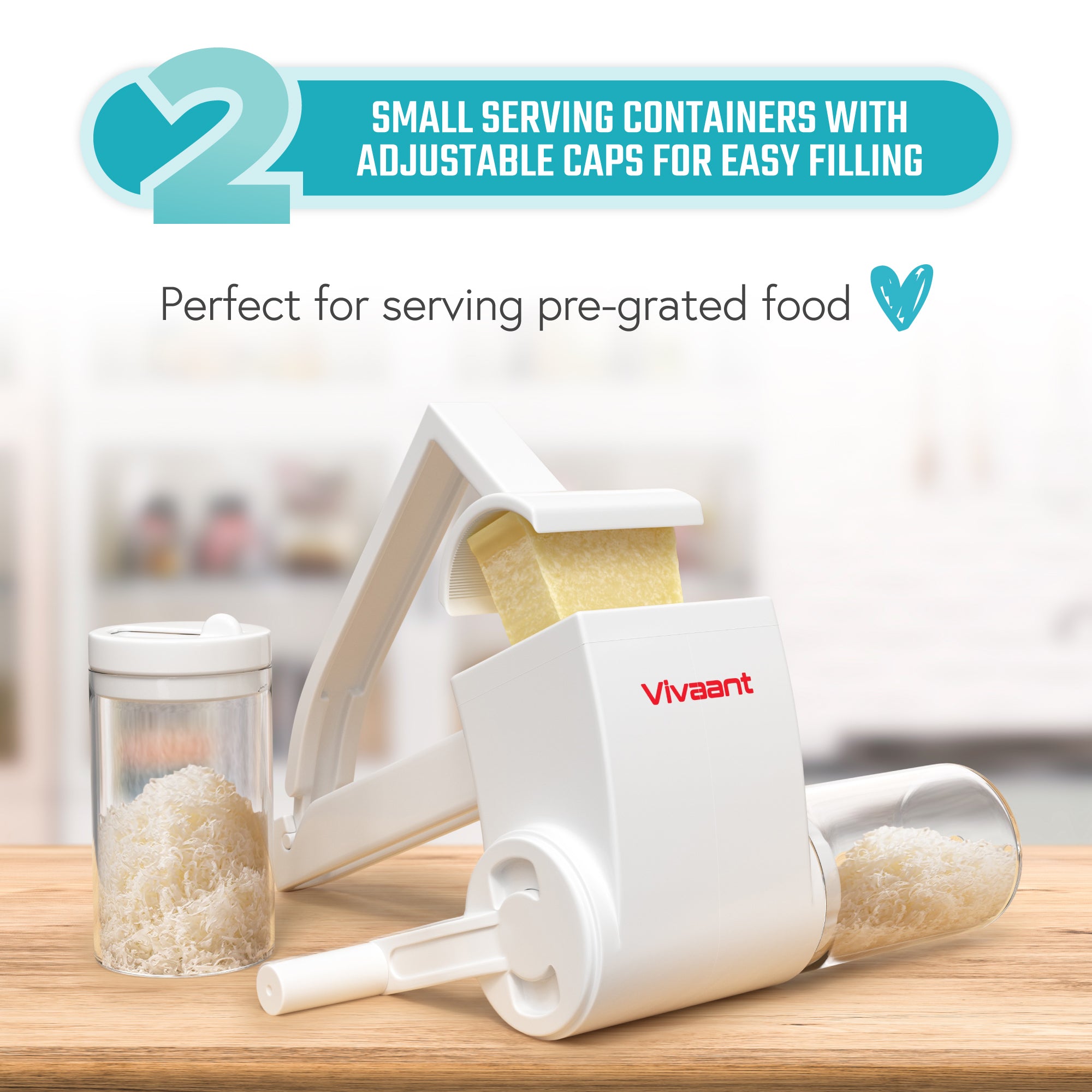 Vivaant Parmesan Cheese Grater Hand Crank, Restaurant-Grade Rotary Cheese Grater Handheld Italian Style with 2 Stainless Steel Drum Blades is Dishwasher Safe & Easy to Clean