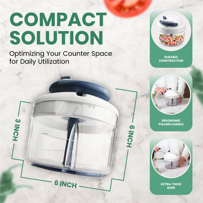 Vivaant Manual Food Processor - 5 Cup (1.2L) Capacity Hand Pull String Garlic Chopper, Manual Food Chopper with Pull Functionality, Pull Chopper and Vegetable Cutter for Effortless Cooking