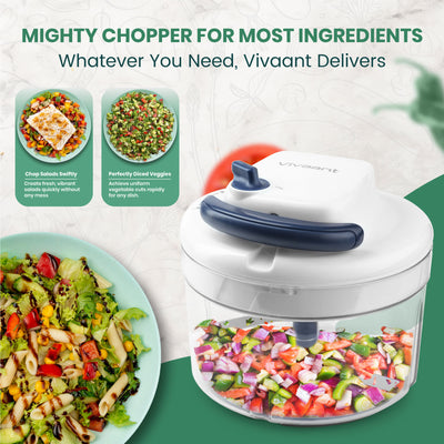 Vivaant Manual Food Processor - 5 Cup (1.2L) Capacity Hand Pull String Garlic Chopper, Manual Food Chopper with Pull Functionality, Pull Chopper and Vegetable Cutter for Effortless Cooking