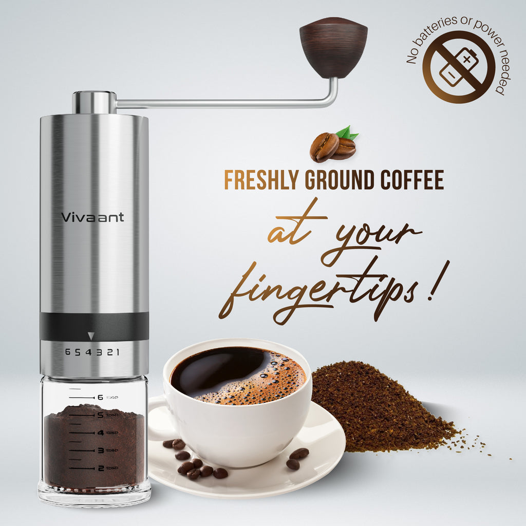 Manual coffee bean grinder. Ground coffee powder with both hands